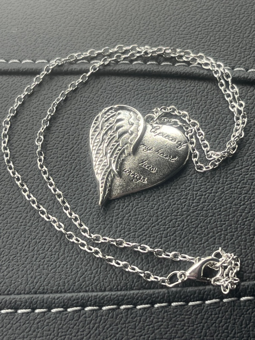 Winged Heart Pendant Necklace - Silver Tone